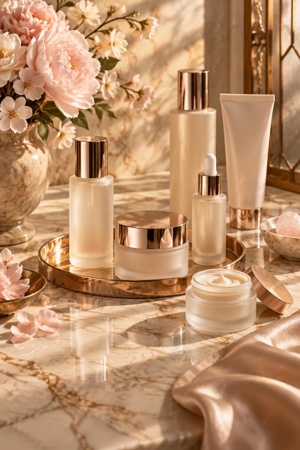 The Snatched Lab products styled in blush tones